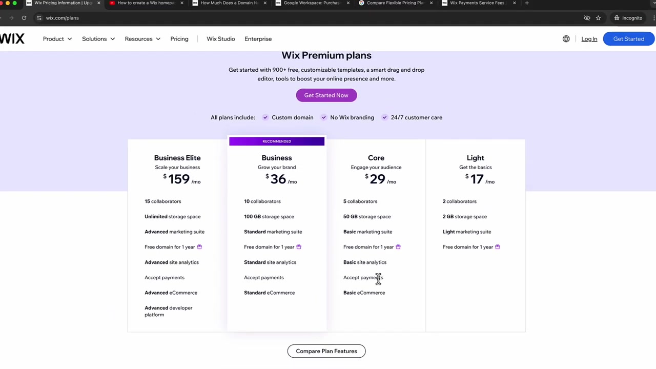 Planos de preços do Wix: quanto custa criar um site do Wix?