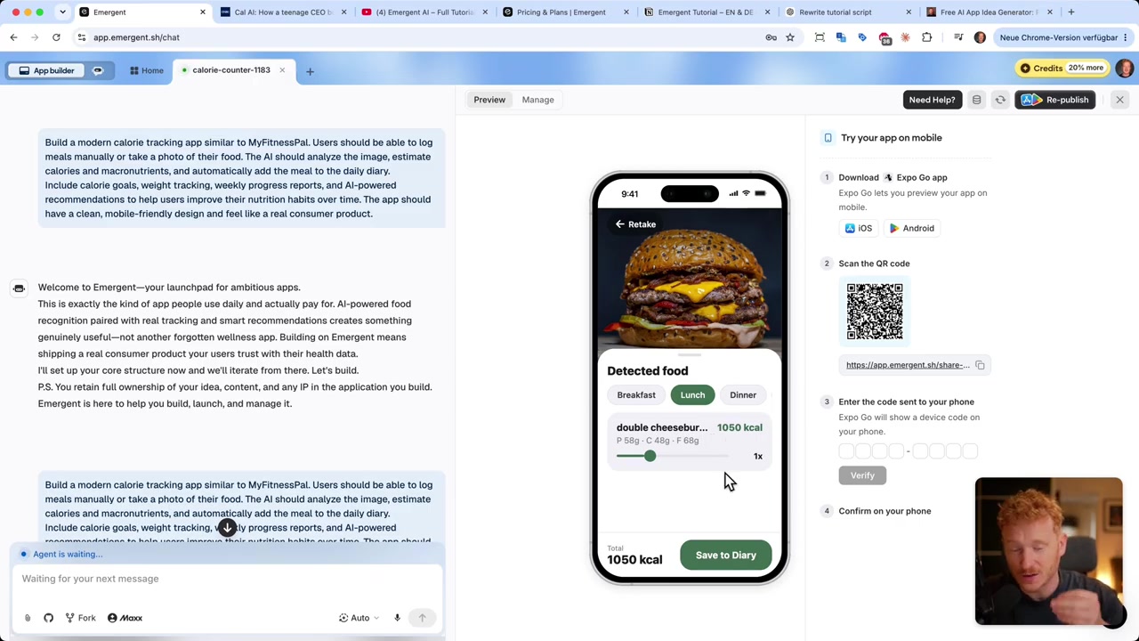 La app de calorías reconoce una hamburguesa doble con queso en la foto y estima 1.050 kcal